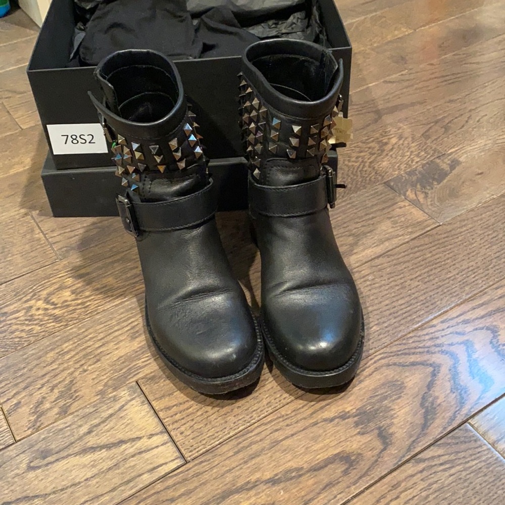 Valentino rockstud moto boots black